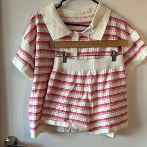 Pink & White Knit Polo Top and Shorts Set – Size M
